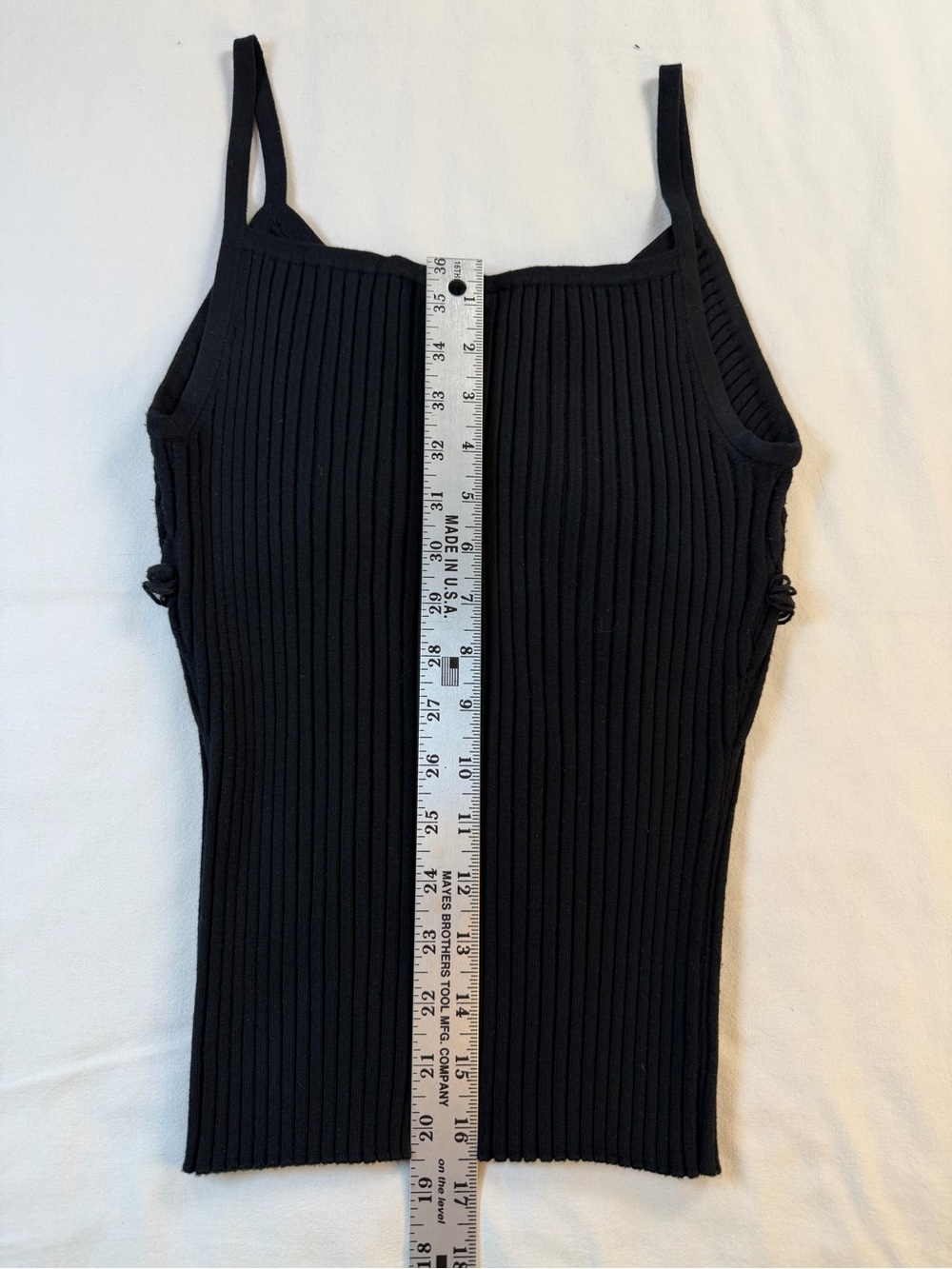 Y2K Black Ribbed Knit Tank with Ruffle Trim Whimsigoth Minimalist EUC - Picture 9 of 9